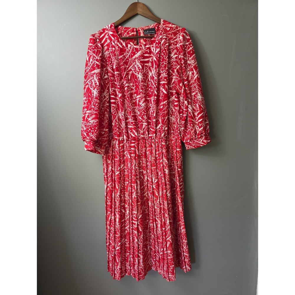 Breli Original Union Label Dress USA Size 10 Red Floral Grannycore Fairy Pleats